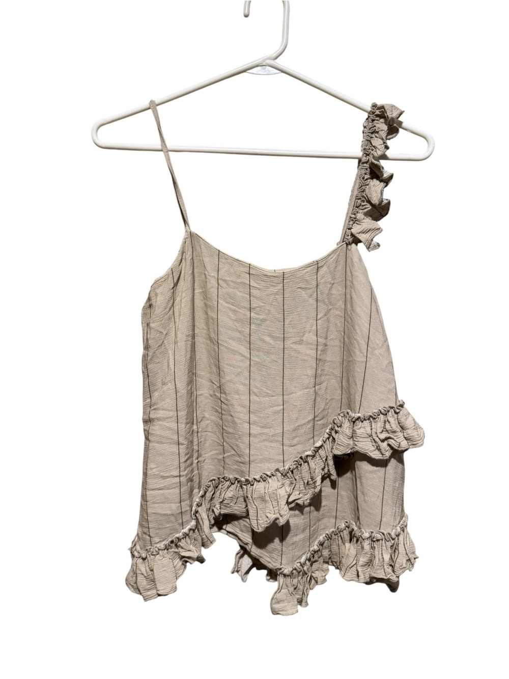 Sincerely Jules Cream One-Shoulder Ruffle Cami